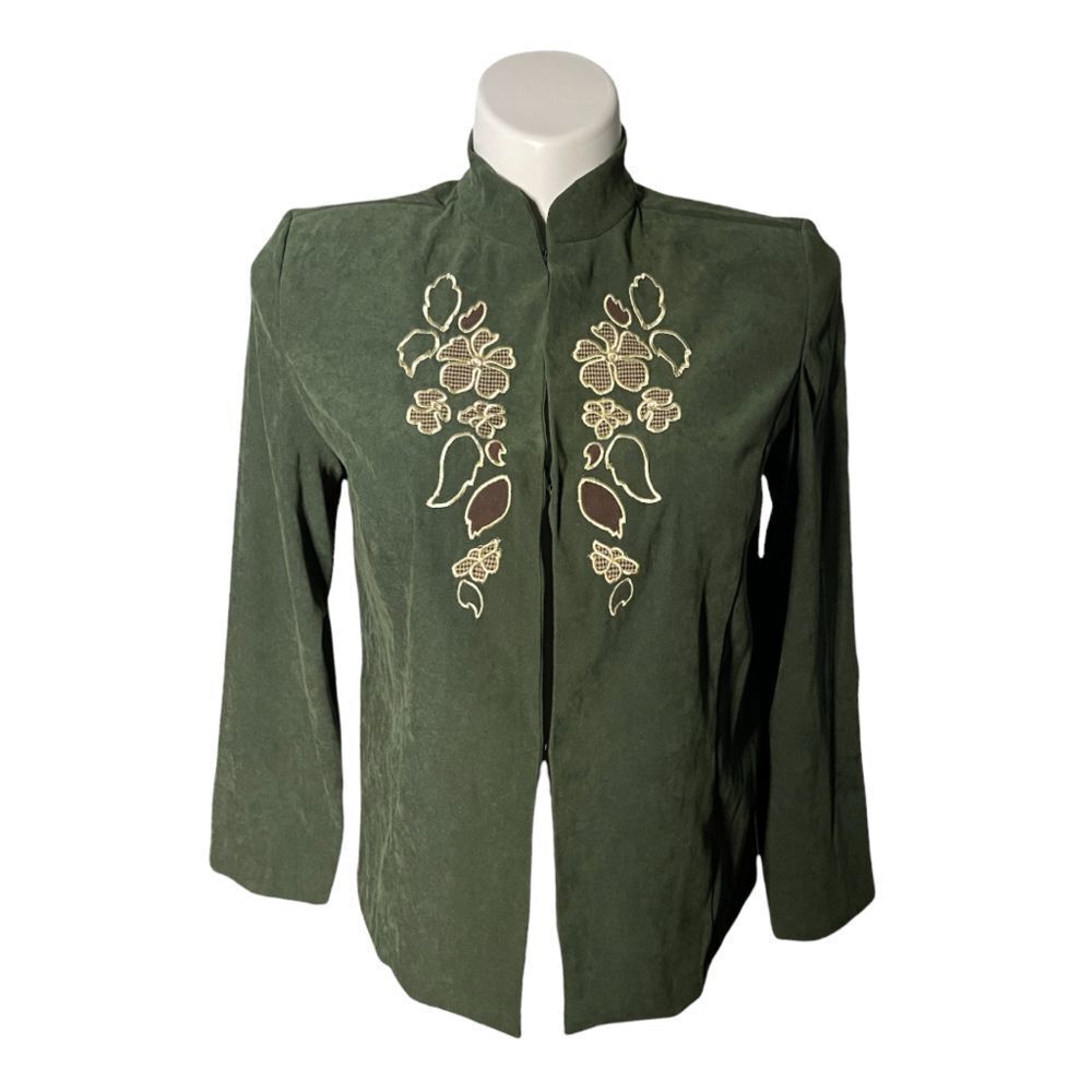 BRECKENRIDGE Floral Embroidered Detail Blazer Jacket-Forest Green Size S